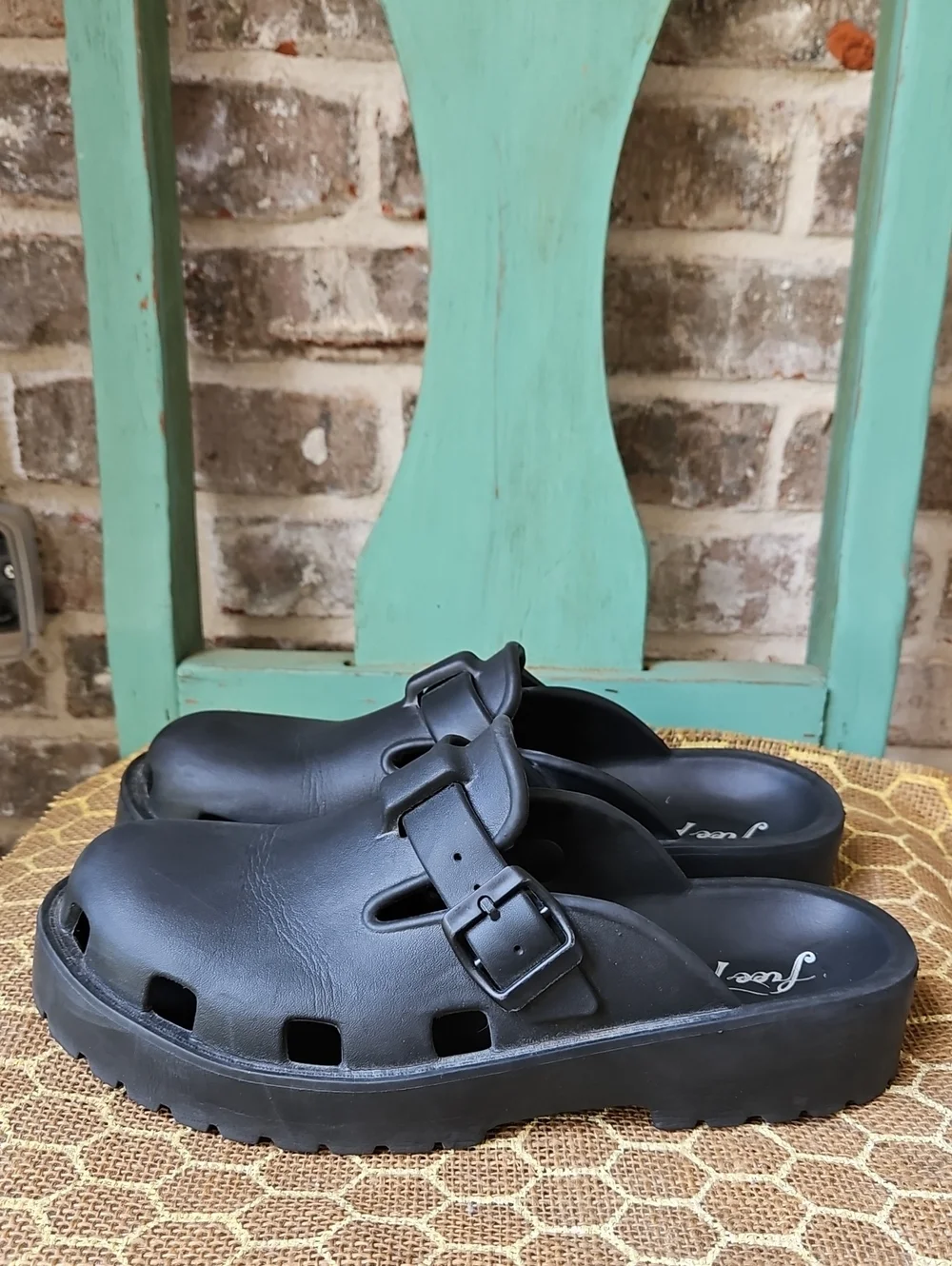 Free People Black Chunky Clog Mules